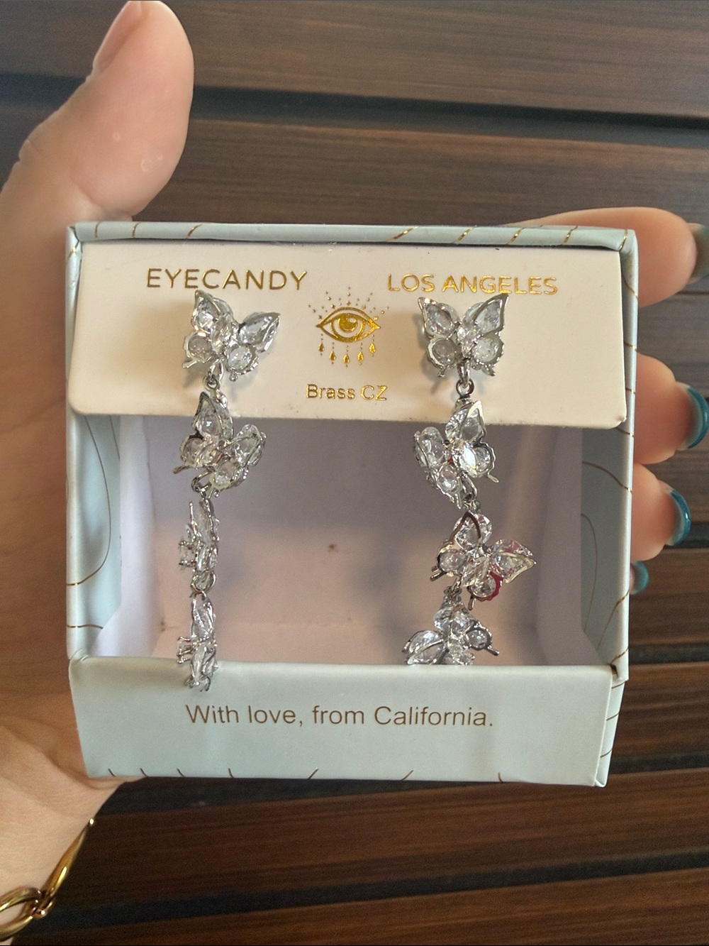 eye candy Silver CZ Butterfly Drop Earrings